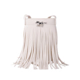 Vegan Leather Fringe North-South Bag with Horse Hardware Ivory