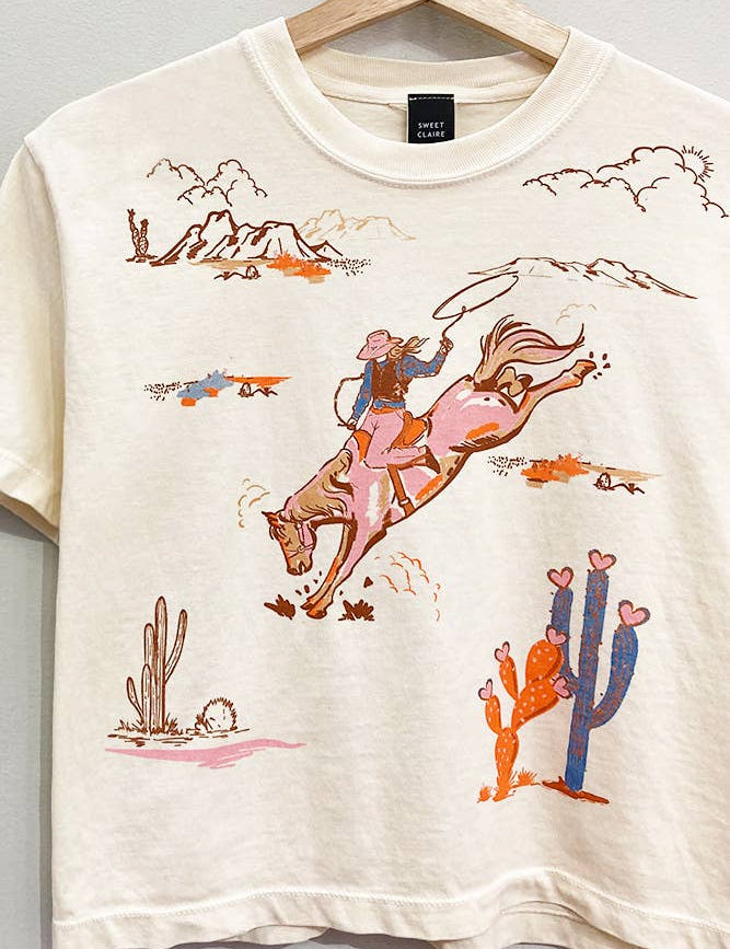 cowgirl collage cropped tee L