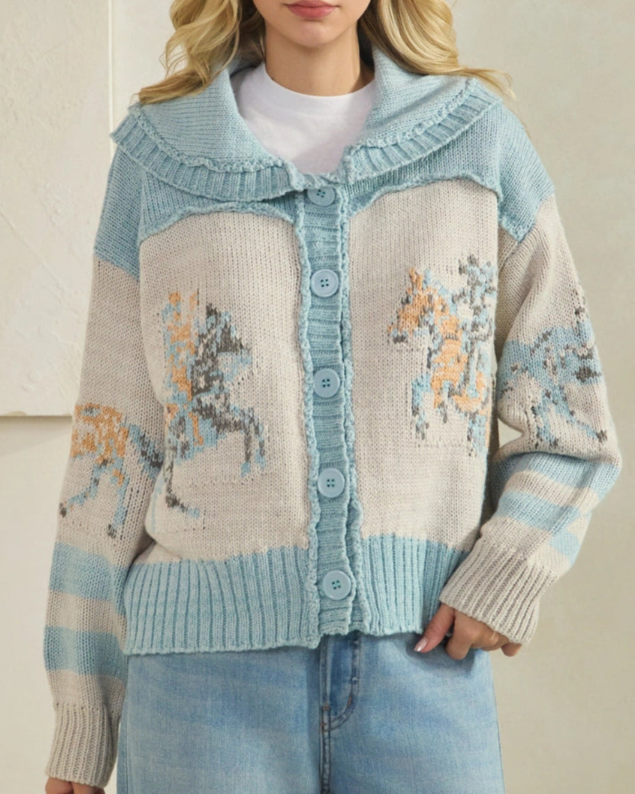 Whimsy Hooves Knit Cardigan (Sky Blue)