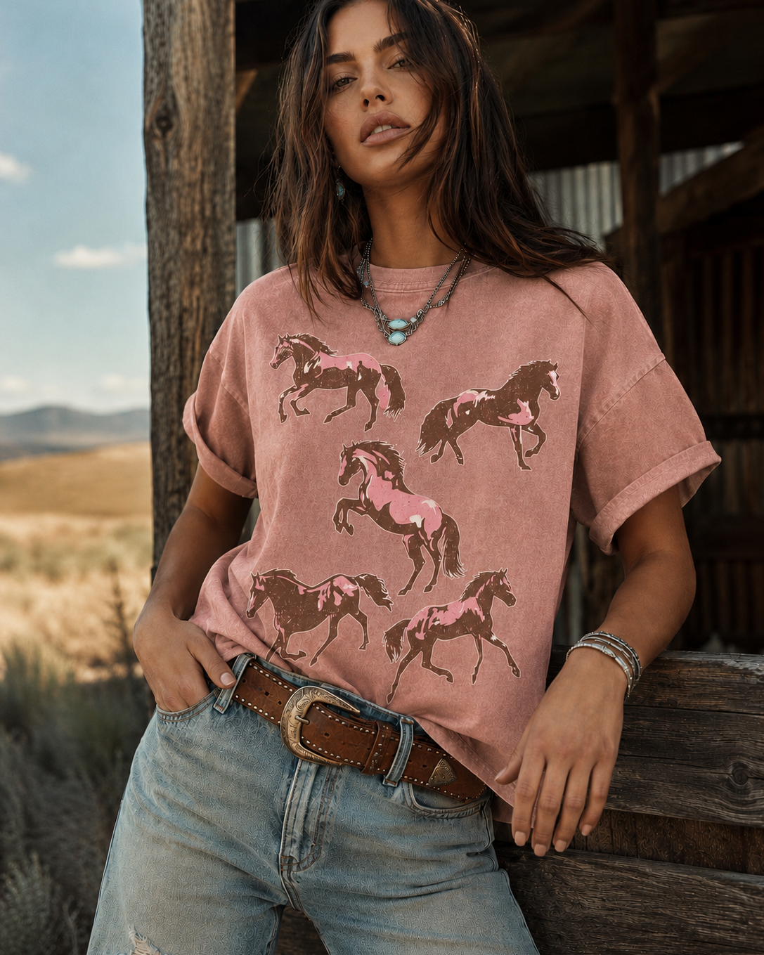 Wild Horses Mauve Mineral-Washed T-Shirt