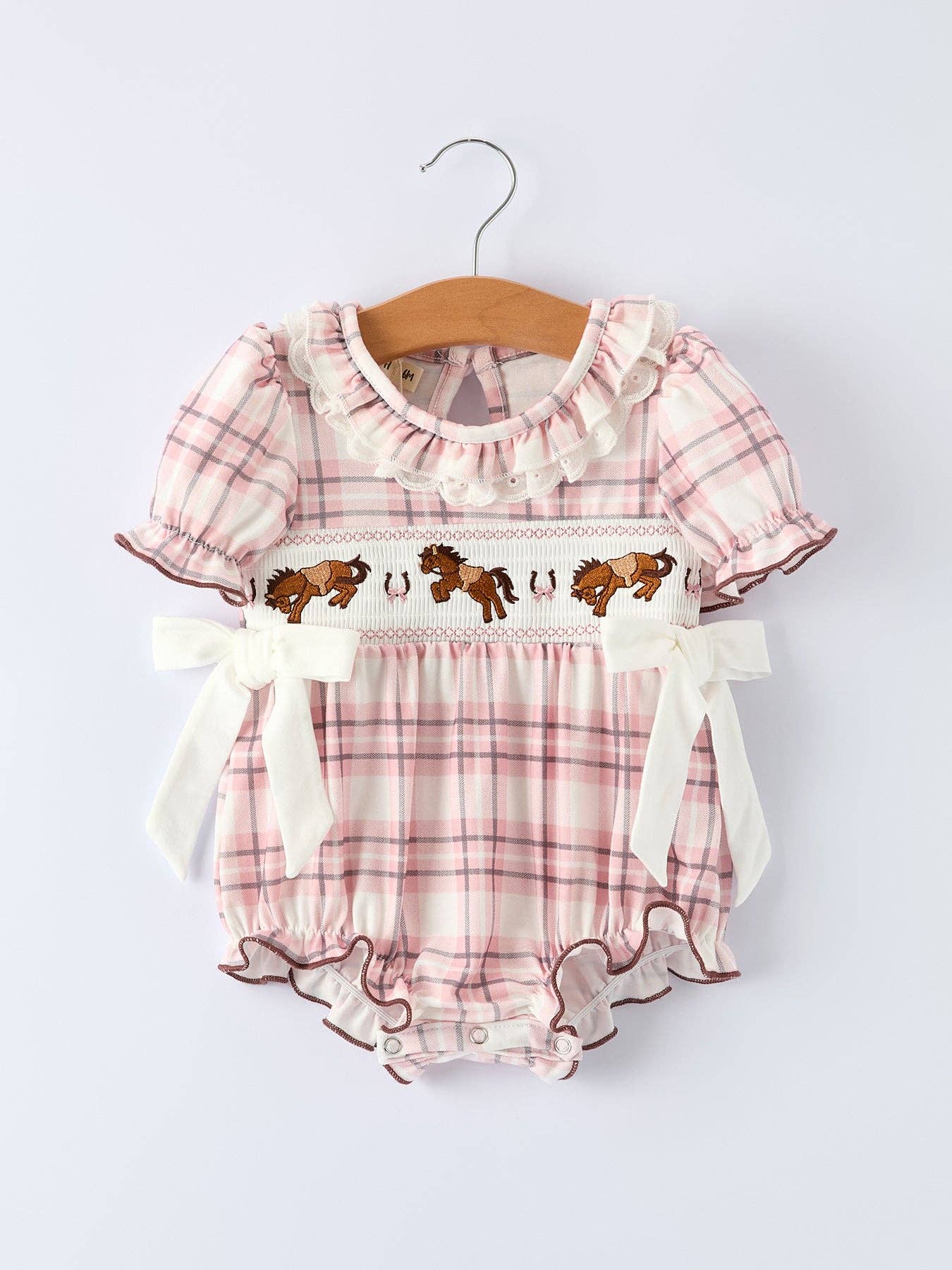 Plaid Horse Baby Girl Romper