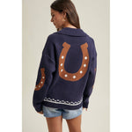 Horse & Horseshoe Button Cardigan (Navy)