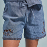 Western Boot Embroidered Drawstring Shorts