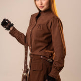 Ruffle Neck Western Snap Button Shirt