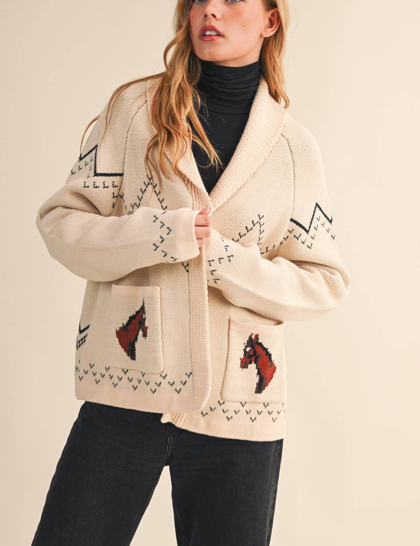 Aztec Knit Horse Sweater L