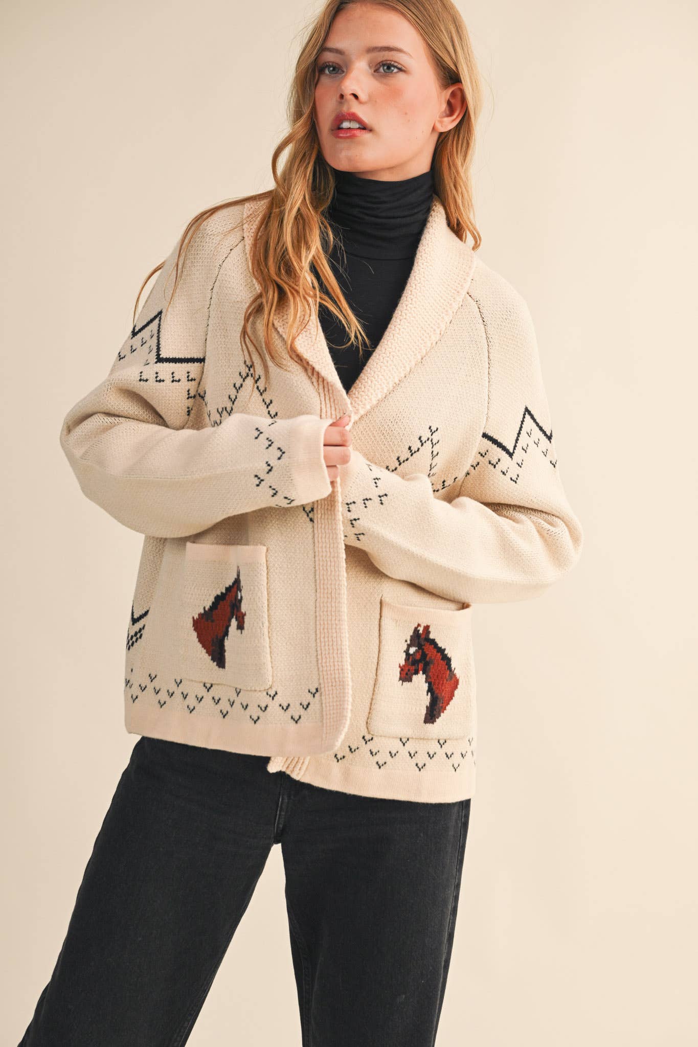 Aztec Knit Horse Sweater L