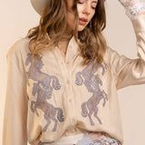 Wild Grace Horse Embroidered Blouse