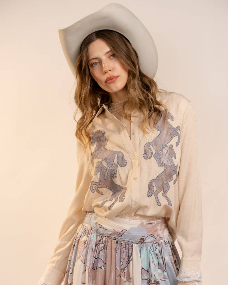 Wild Grace Horse Embroidered Blouse
