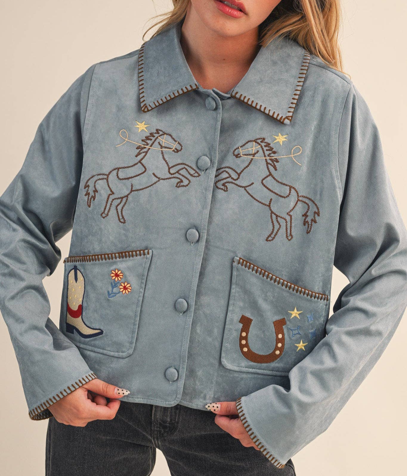 Cowgirl Embroidered Suede Jacket L