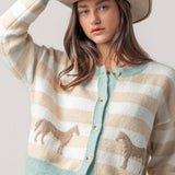 Horse Country Striped Cardigan (Aqua)