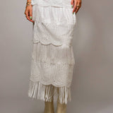 Lace Fringe Tiered Maxi Skirt