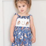 Steel Blue Horse Embroidered Ruffle Dress Marie Nicole Clothing