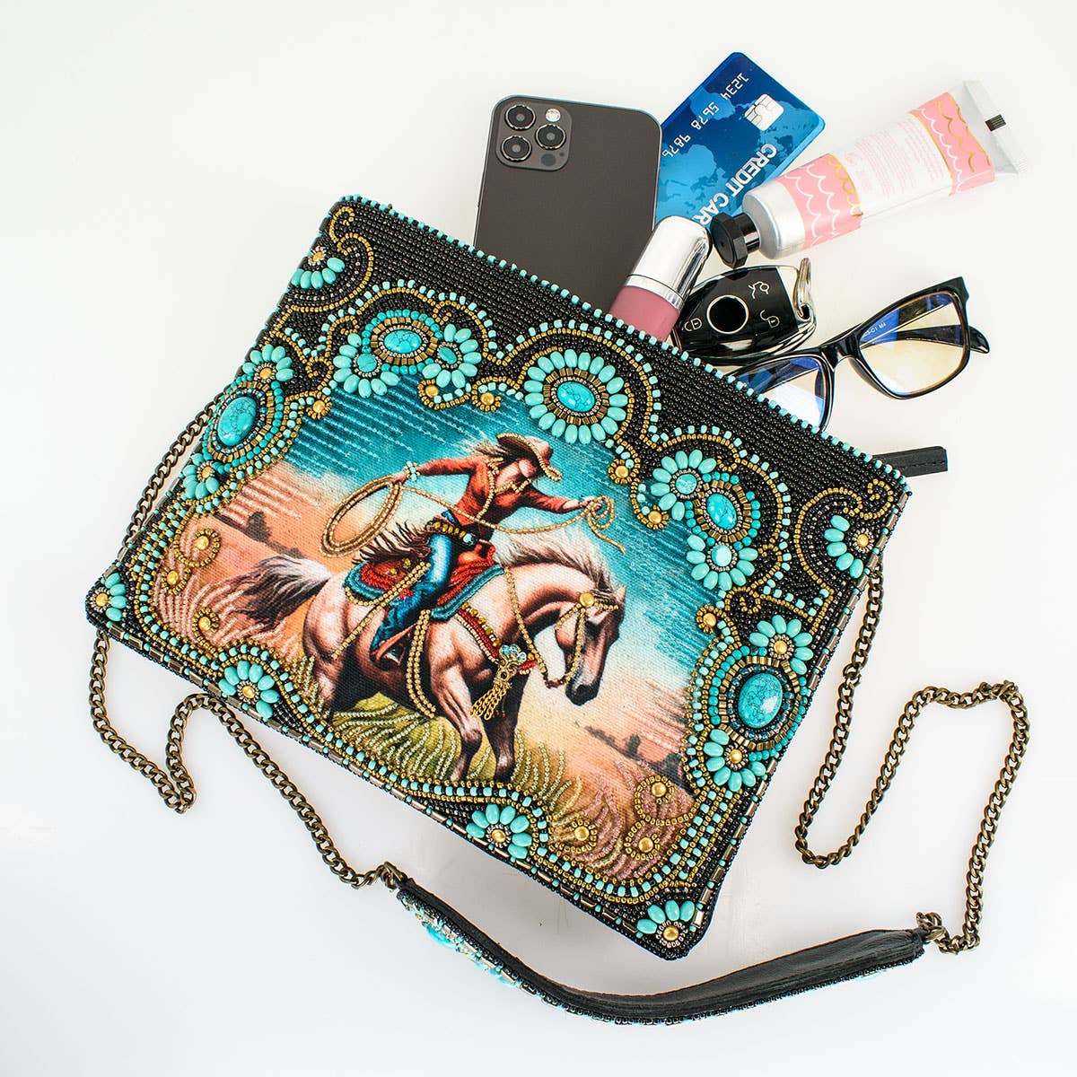 Turquoise Hand-Beaded Cowgirl Handbag