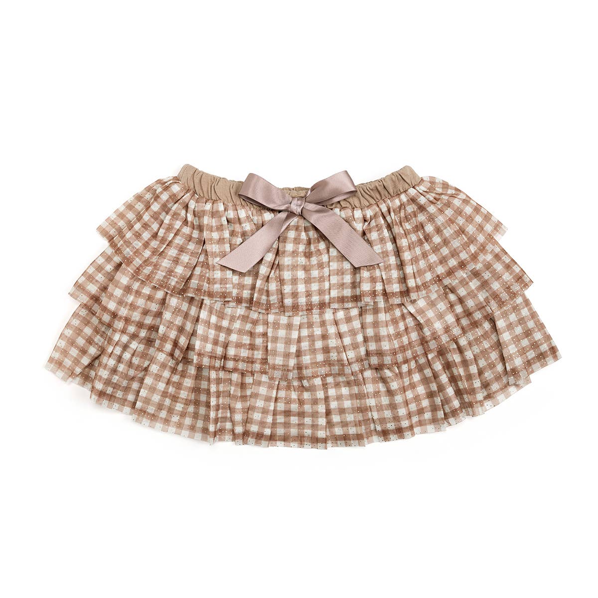 Gingham Printed Tulle Tiered Tutu - Kids Clothing 6-8Y