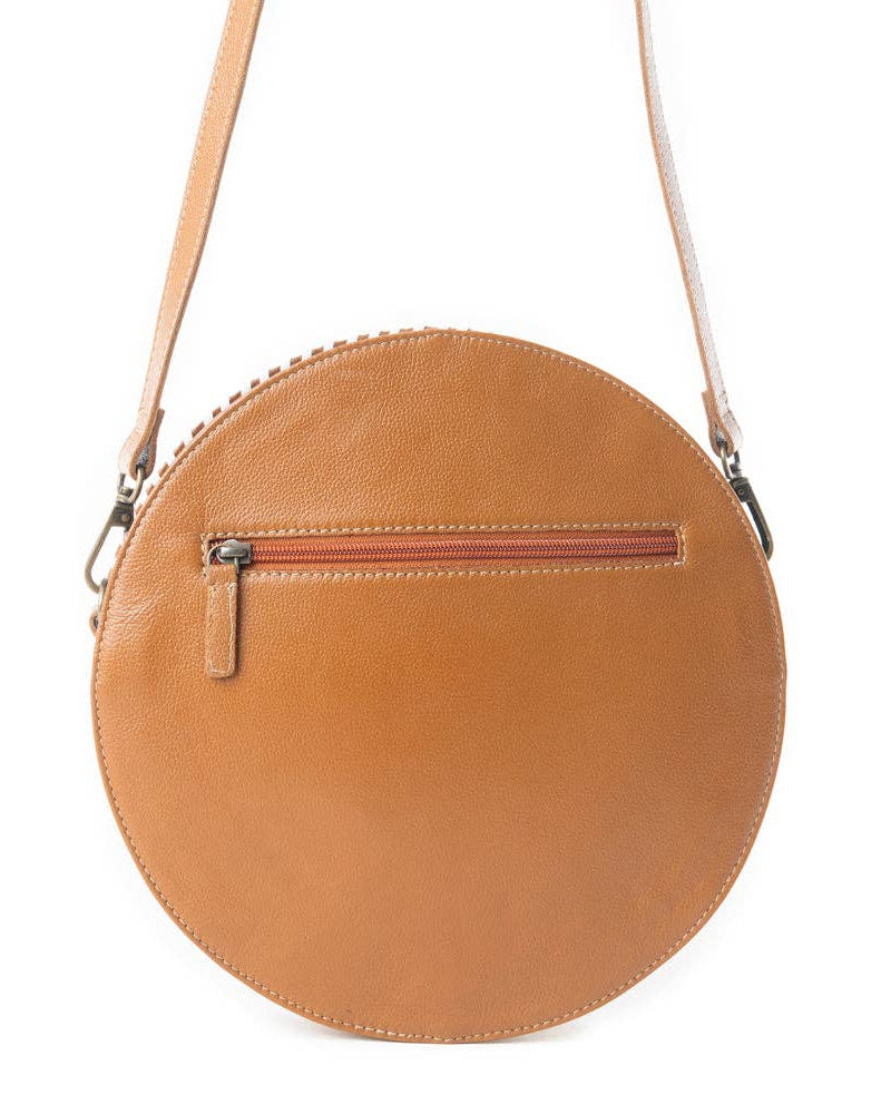 Boho Hand-Tooled Round Purse