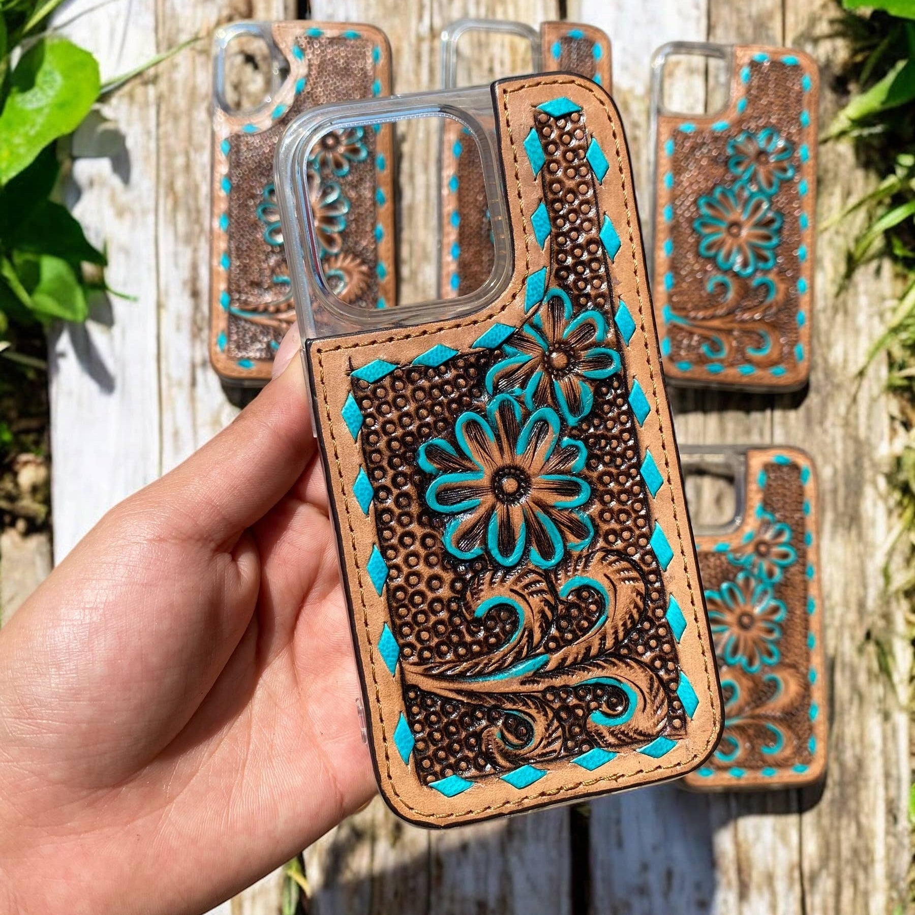 handmade western leather iPhone case 16 Pro Max