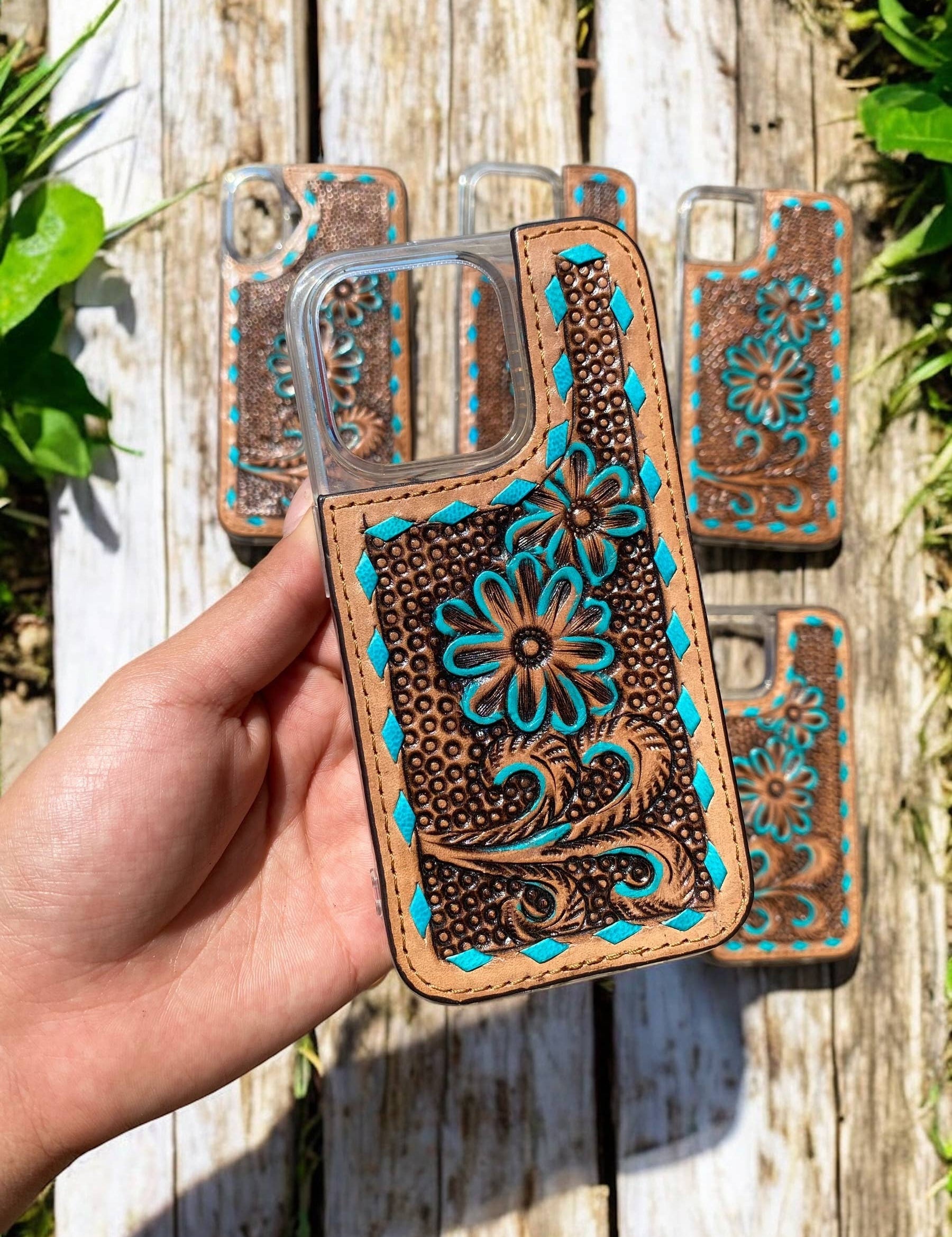 handmade western leather iPhone case 16 Pro Max