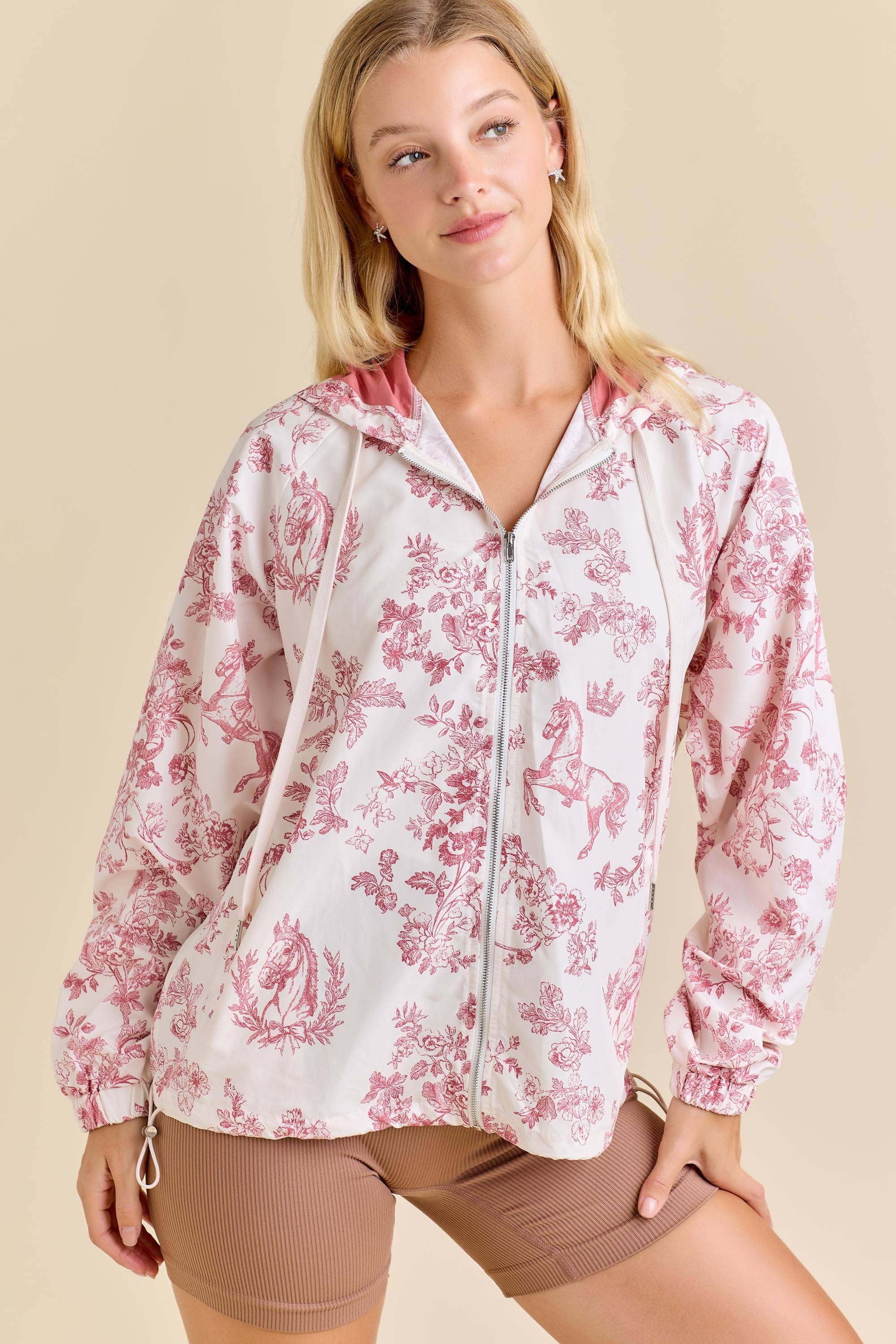 Pink Toile Horse Windbreaker Jacket