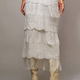 Lace Fringe Tiered Maxi Skirt