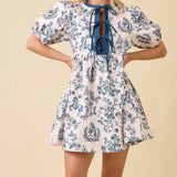 Vintage Horse Toile Print Denim Mini Dress Main Strip