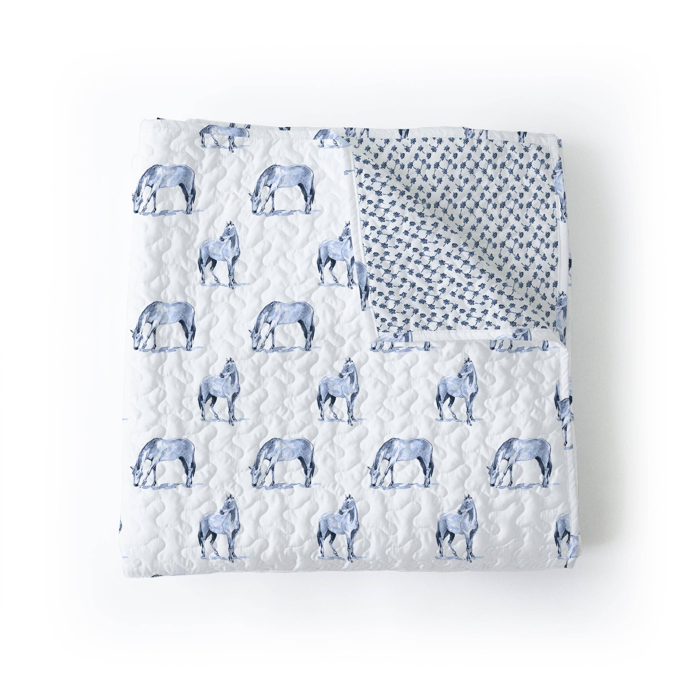 Blue Horse Quilted Baby Blanket