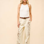 Embroidered Twill Mid Rise Loose Jeans