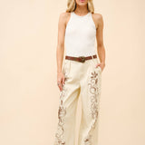Embroidered Twill Mid Rise Loose Jeans