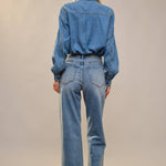 Tie Neck Chambray Blouse