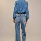 Tie Neck Chambray Blouse