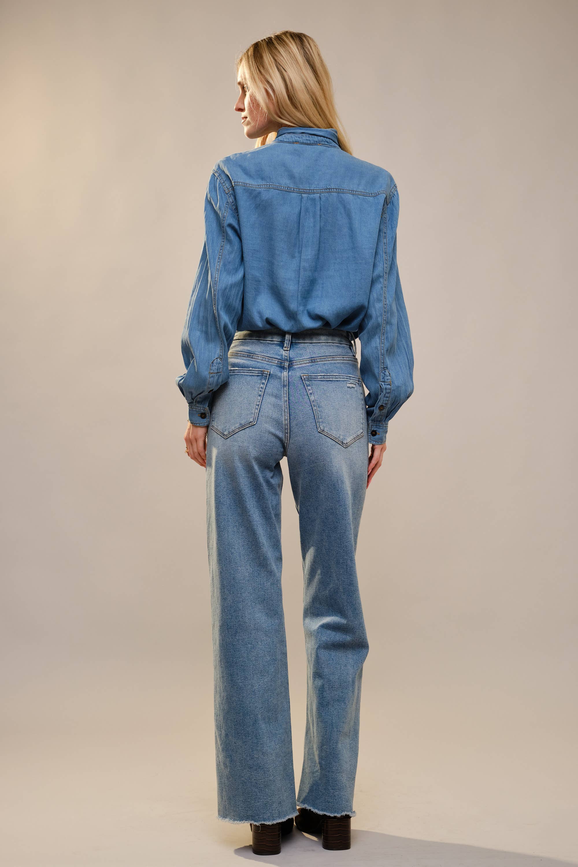 Tie Neck Chambray Blouse