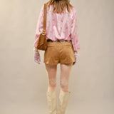 Satin Horse Motif Button Blouse