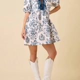 Vintage Horse Toile Print Denim Mini Dress Main Strip