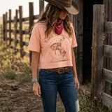 Buckle Up Buttercup Cowboy Long-Crop Tee (Peach)
