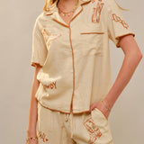 Howdy Cowgirl Embroidered Linen Shorts Set