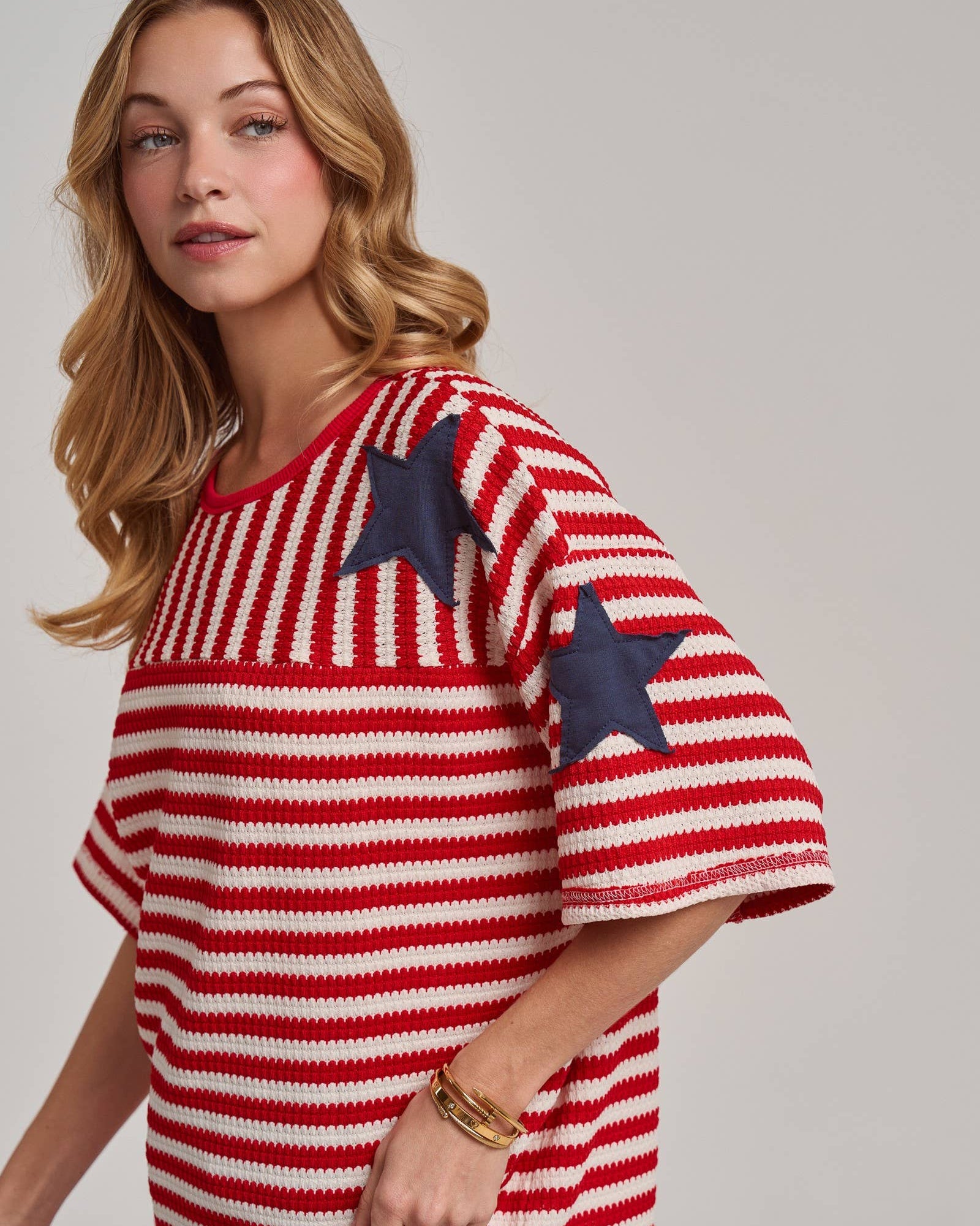 Red White & Ride Waffle Knit Top