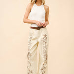 Embroidered Twill Mid Rise Loose Jeans