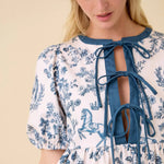 Vintage Horse Toile Print Denim Mini Dress Main Strip
