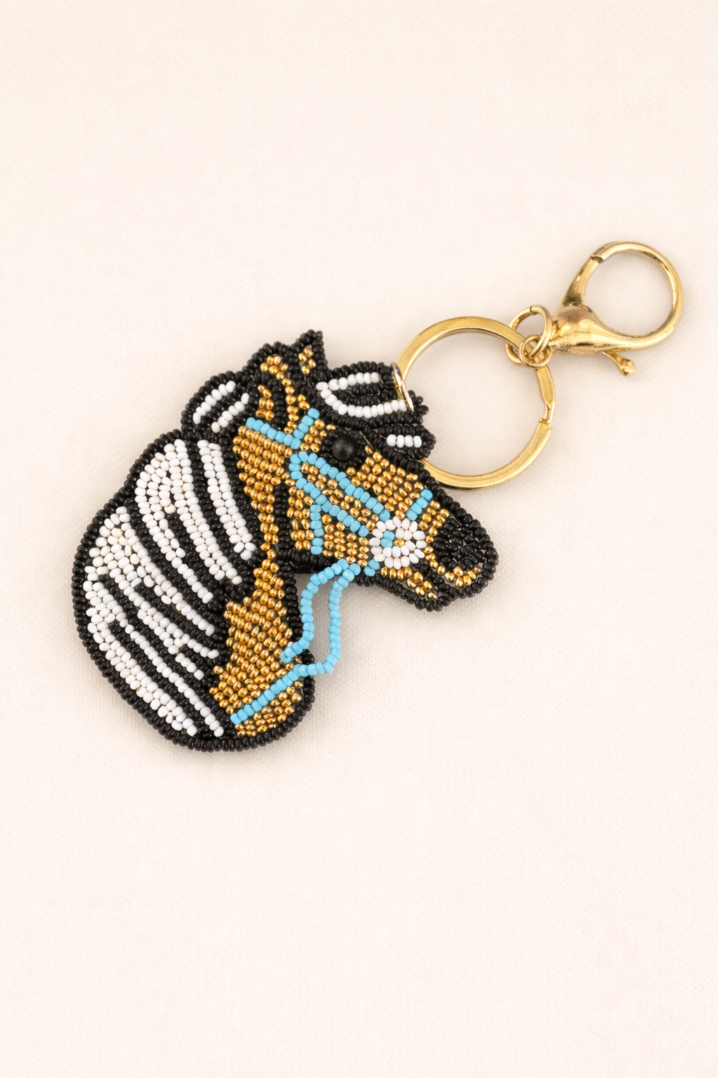 Golden Palomino Horse Hand-Beaded Keychain