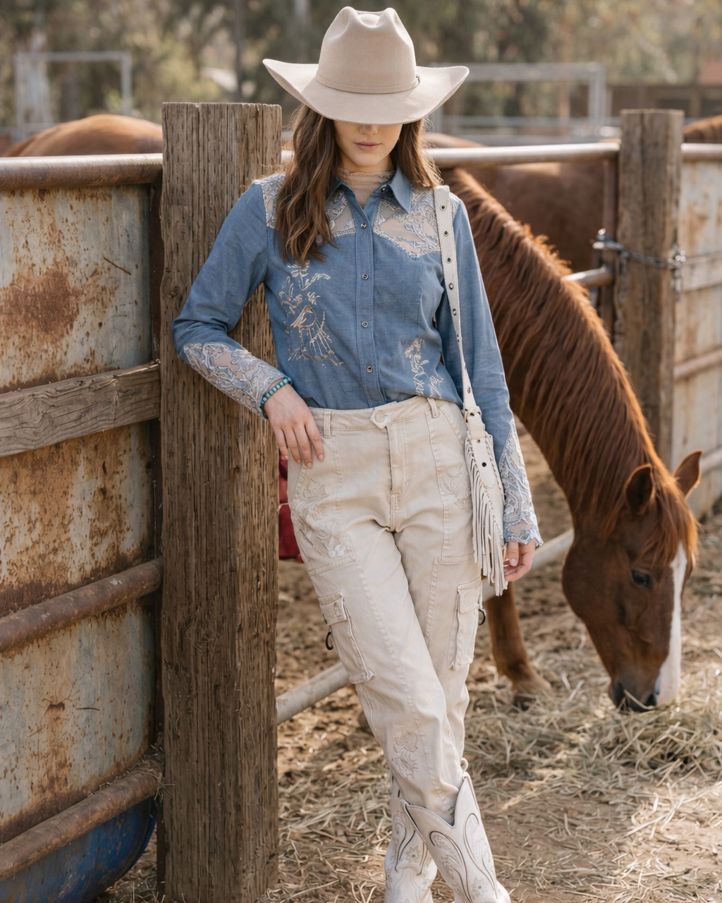 Bluebell Cowgirl Lace Contrast Shirt