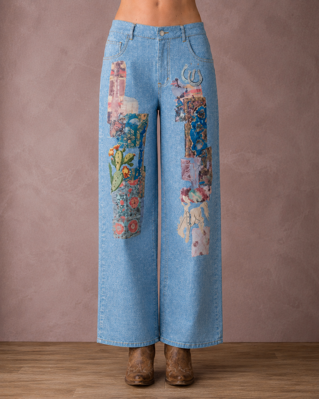 Vintage Cowgirl Collage Denim Pants