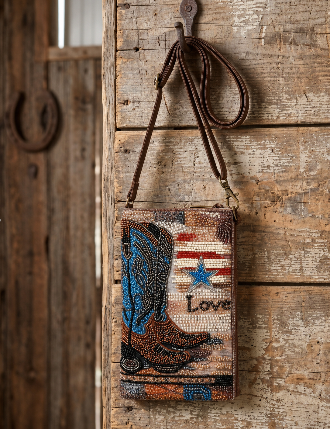 Americana Cowgirl Hand-Beaded Purse