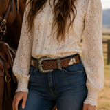 Wild Daisy Western Hand-Tooled  Leather Belt