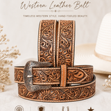 Floral Tooled Western Leather Belt