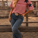 Red White & Ride Waffle Knit Top