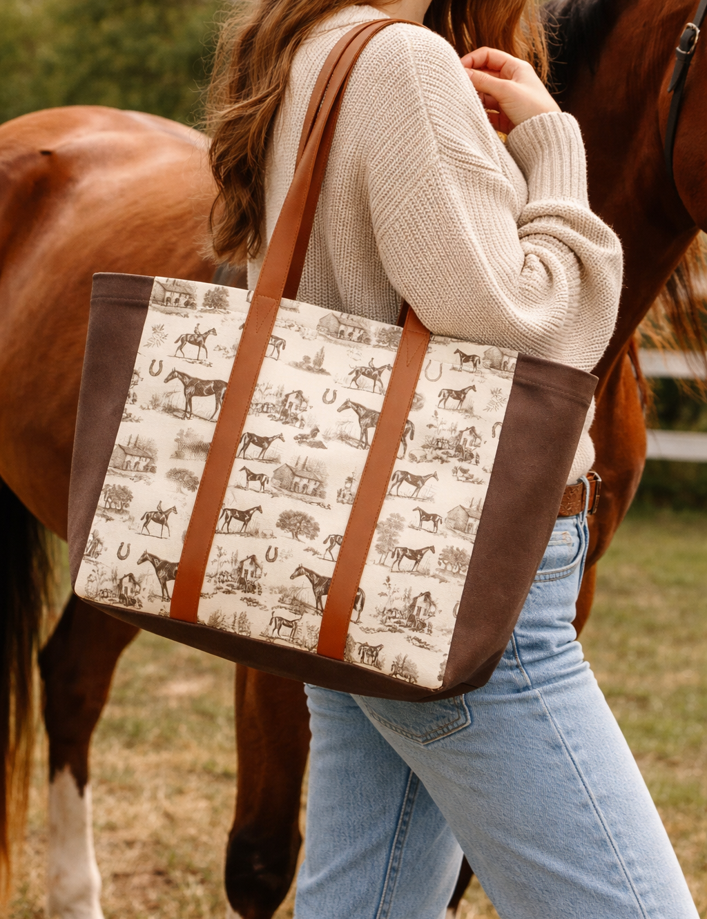 Bridlewood Horse Toile Tote Bag