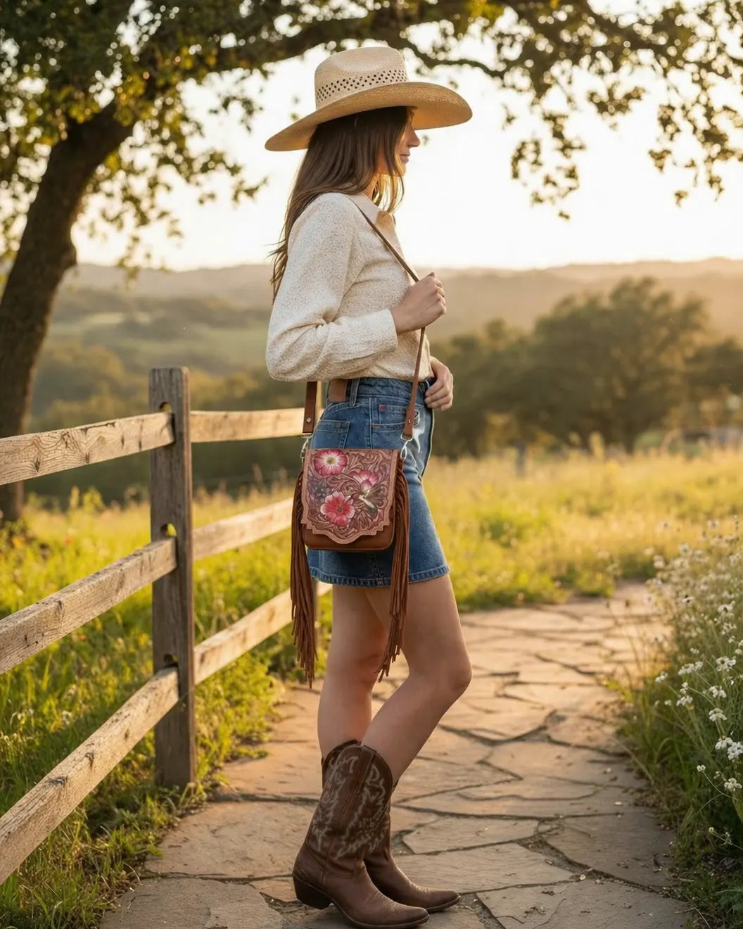 Leather Hand Tooled Crossbody Bag Faire - Sixtease Bags USA
