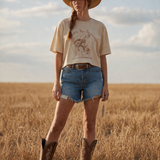 Buckle Up Buttercup Cowboy Long-Crop Tee (Khaki)