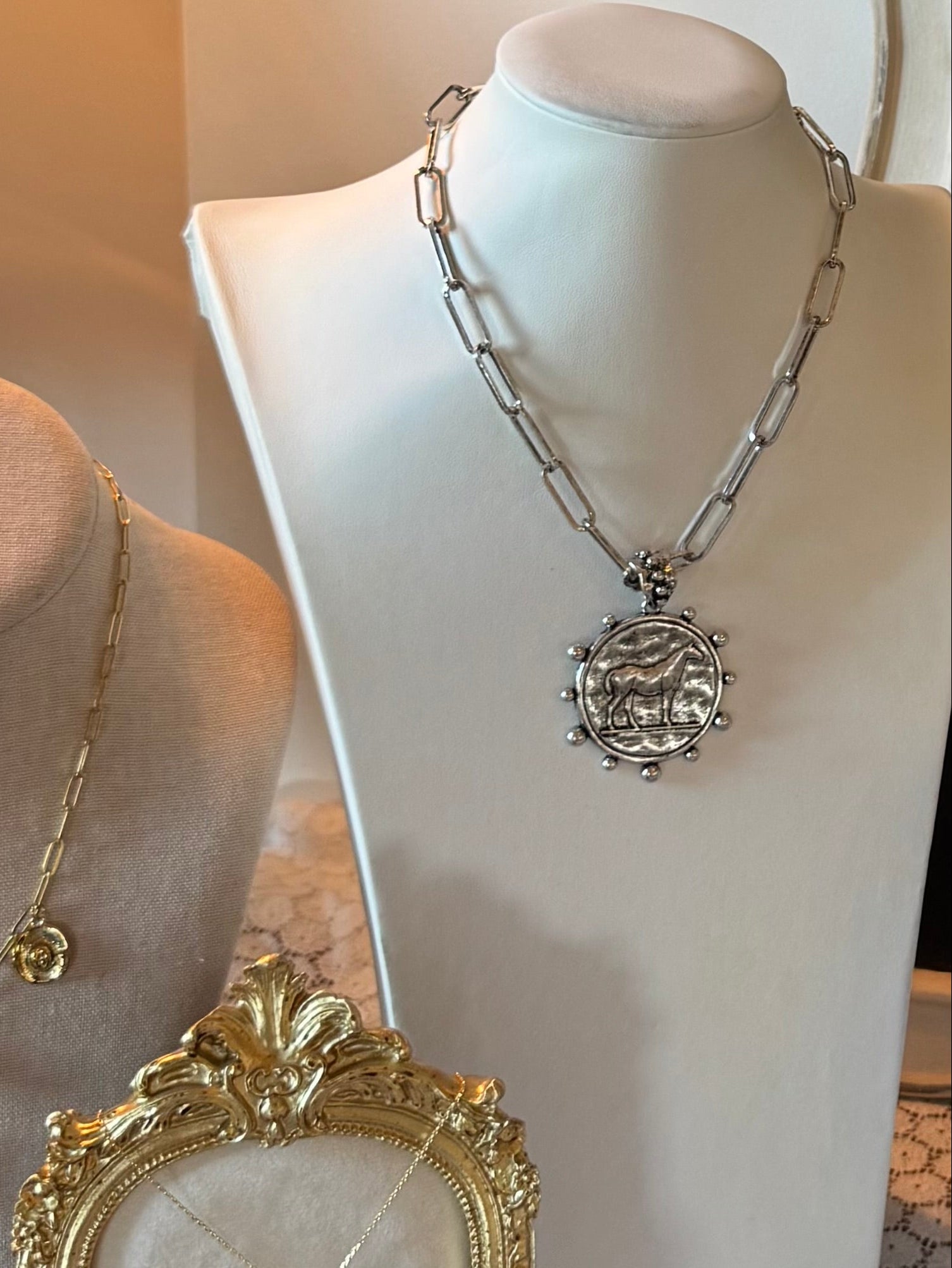 Equestrian Coin Necklace + Earrings Set