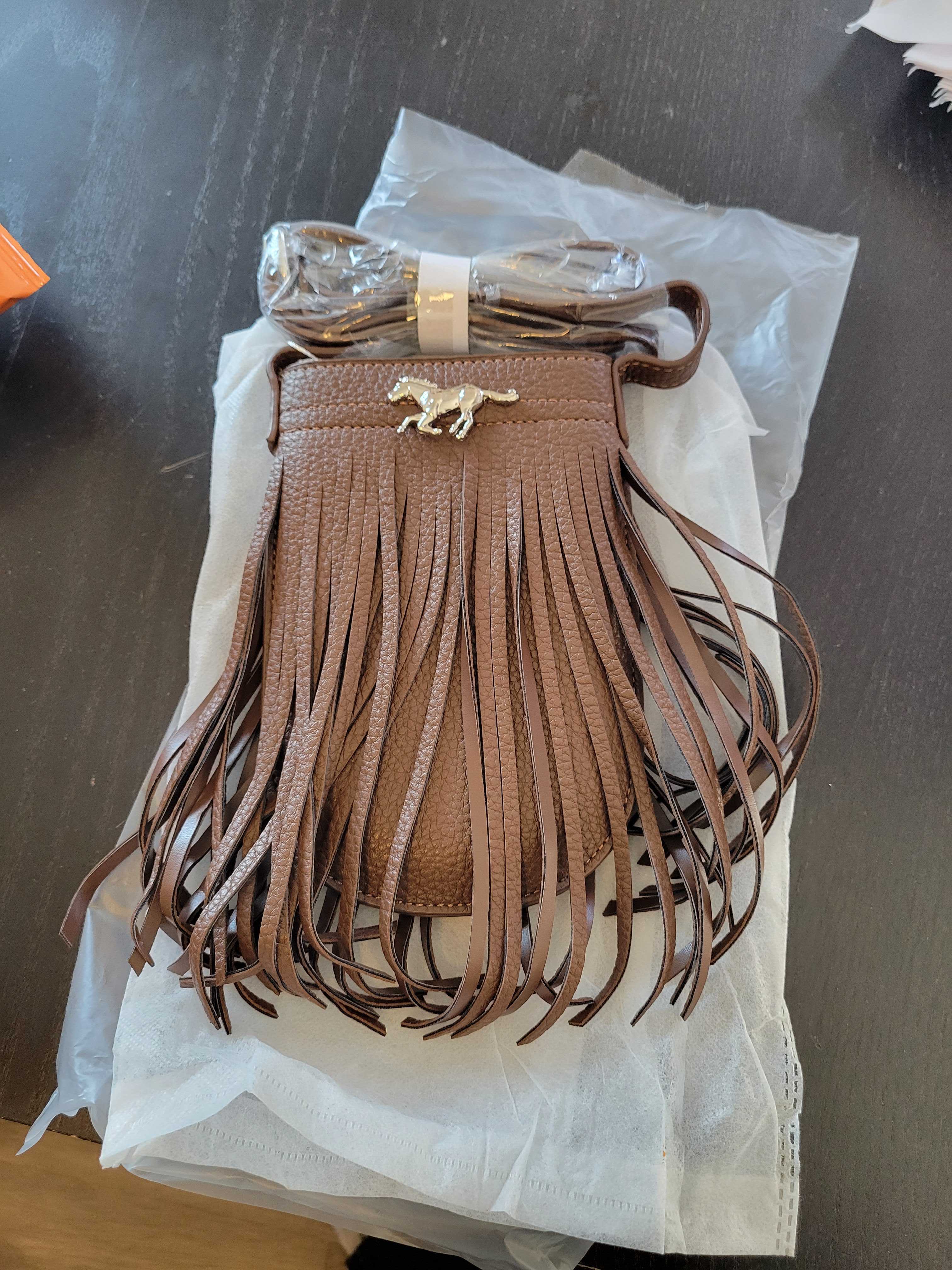 Fringe North-South Horse Bag Brown
