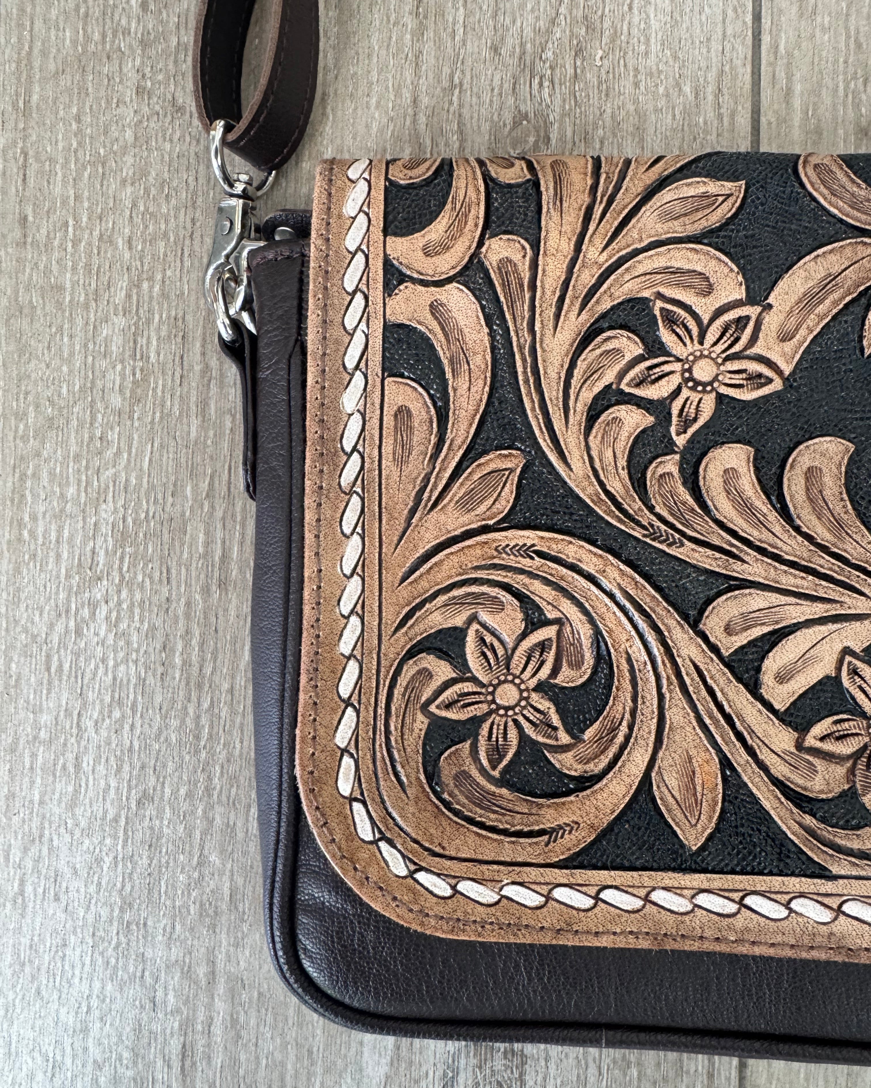 Sami Saddle Bloom Hand-Tooled Crossbody Purse